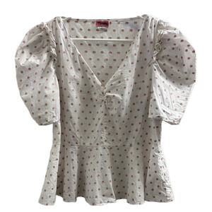 Kate Spade White with Pink dot Peplum  Blouse size 8